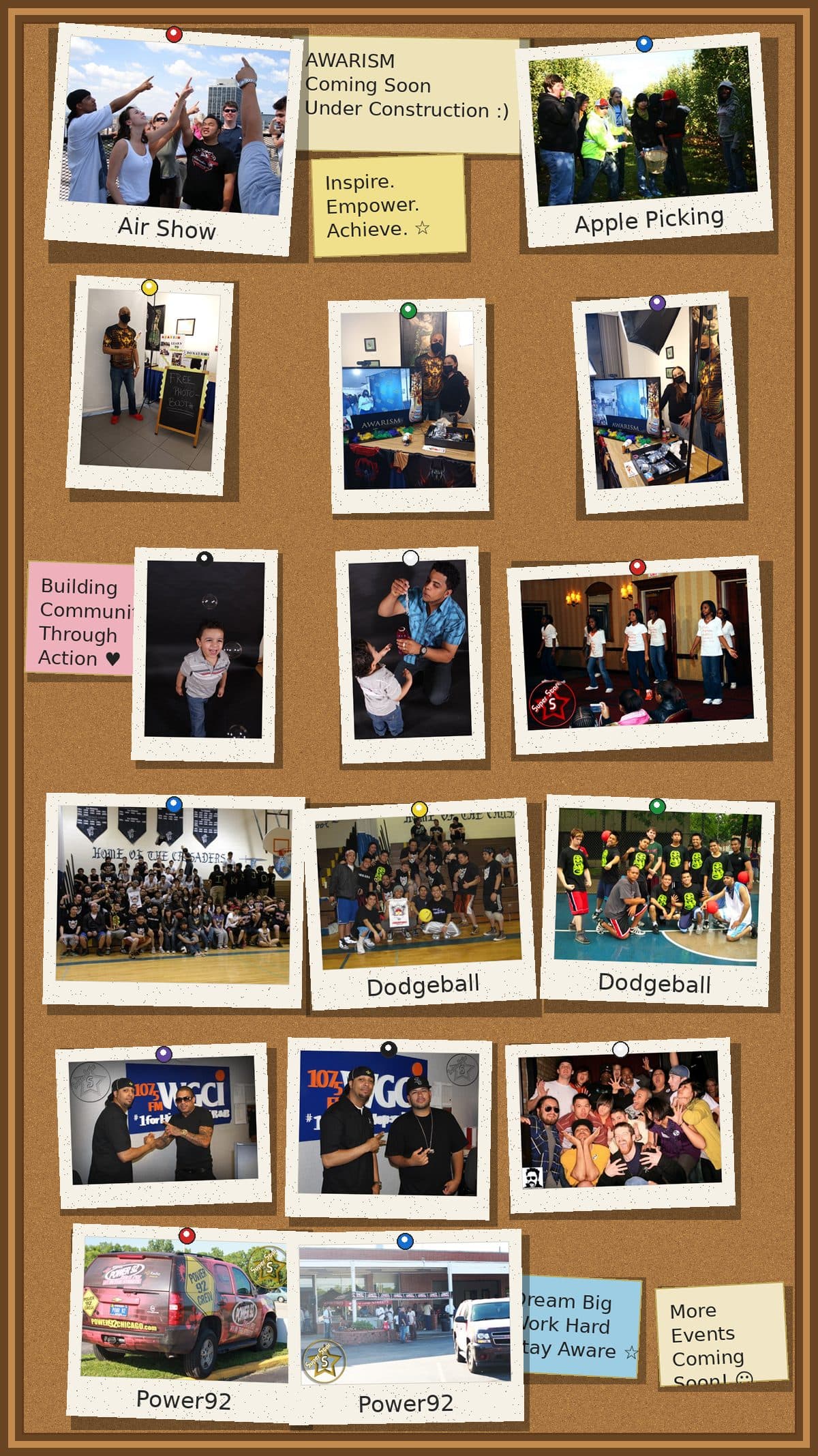 Awarism community events corkboard collage